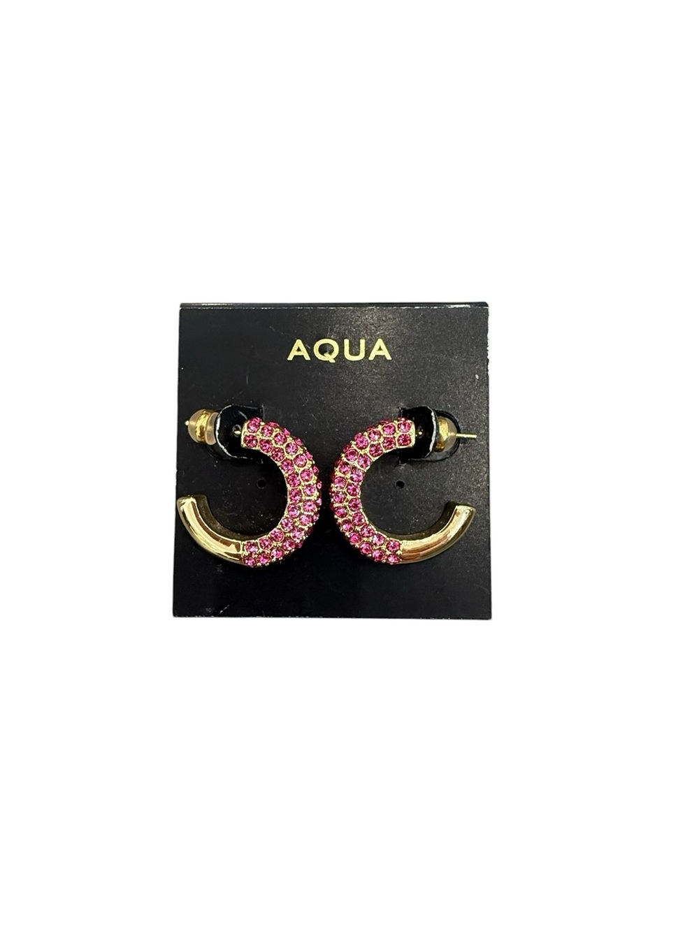 Aqua Pink Pave Gold Hoop Earrings